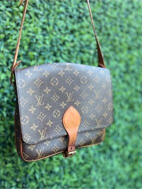 Louis Vuitton Cartouchiere Monogram Crossbody with Tan Leather Strap